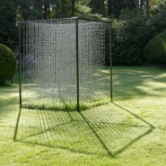 006 2017 | Inox butcher's hooh, inox strings, steel cage | 240 x 200 x 2O0 cm