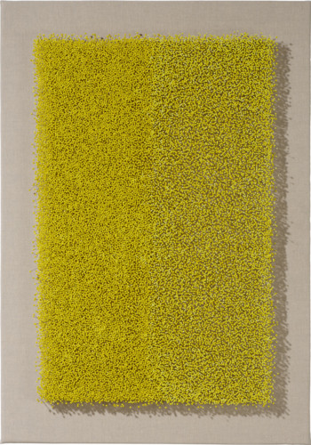 P505 - 2021 - Glass head pins, fabrics on canvas  -  100 x 70 cm